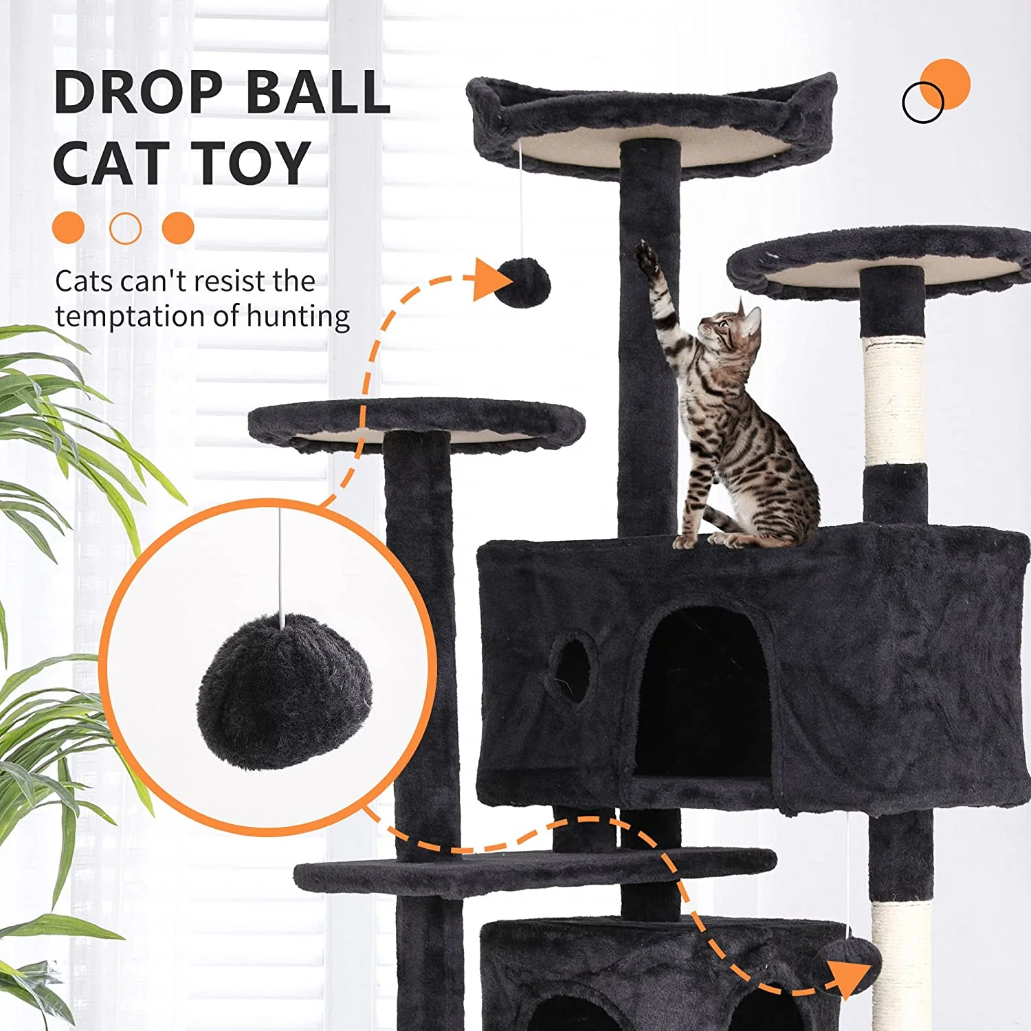 BestPet 54in Cat Tree Tower with Cat Scratching Posts Stand House Cat Condo with Funny Toys Dark Gray
