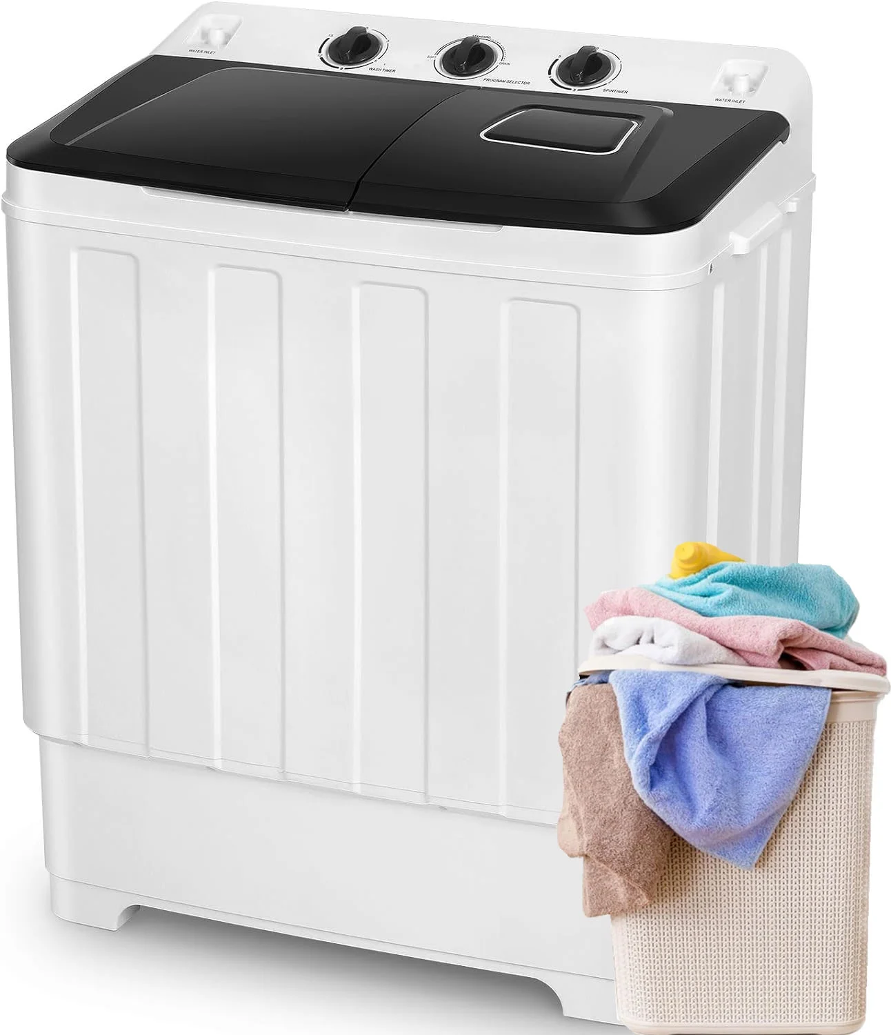 Qhomic Portable Washer 30lbs, 2-in-1 Twin Tub washer & dryer combo Compact Semi-Automatic washing machine with Drain Pump, Black