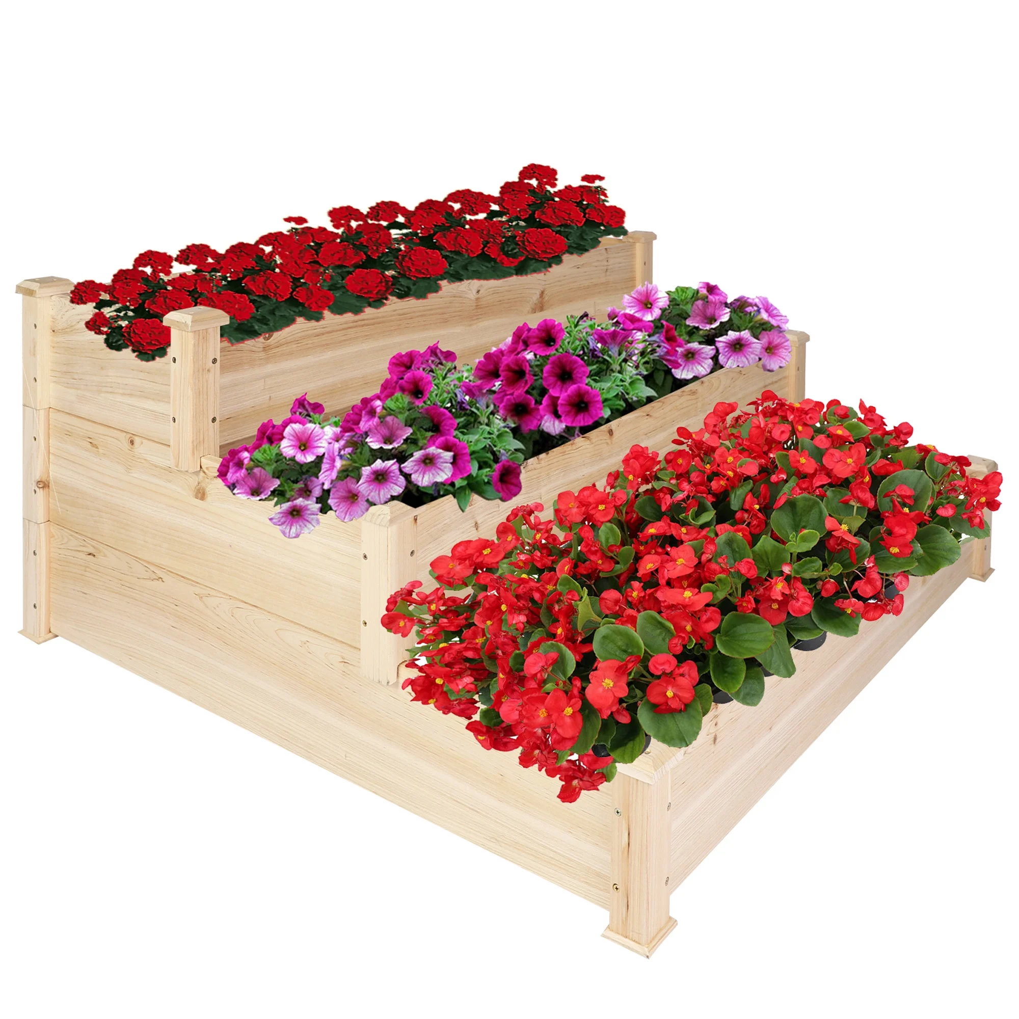 KARMAS PRODUCT 3 Tier Raised Garden Bed Kit Wooden Planter Box Heavy Duty Solid Fir Wood for Planting Flower Vegetable Fruit in Patio Backyard Balcony Outside 47x47x21,Cama de jardn elevada