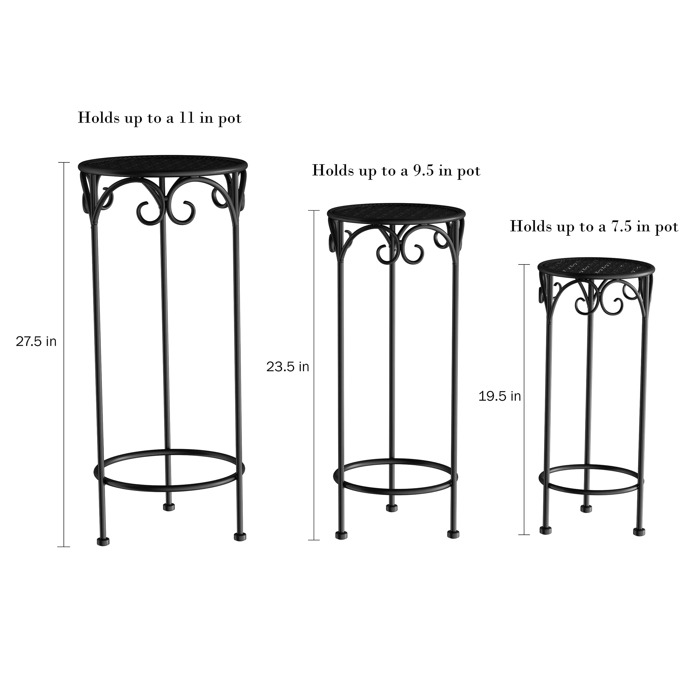 Plant Stands– Set of 3 Indoor or Outdoor Plant Display by Pure Garden (Black)
