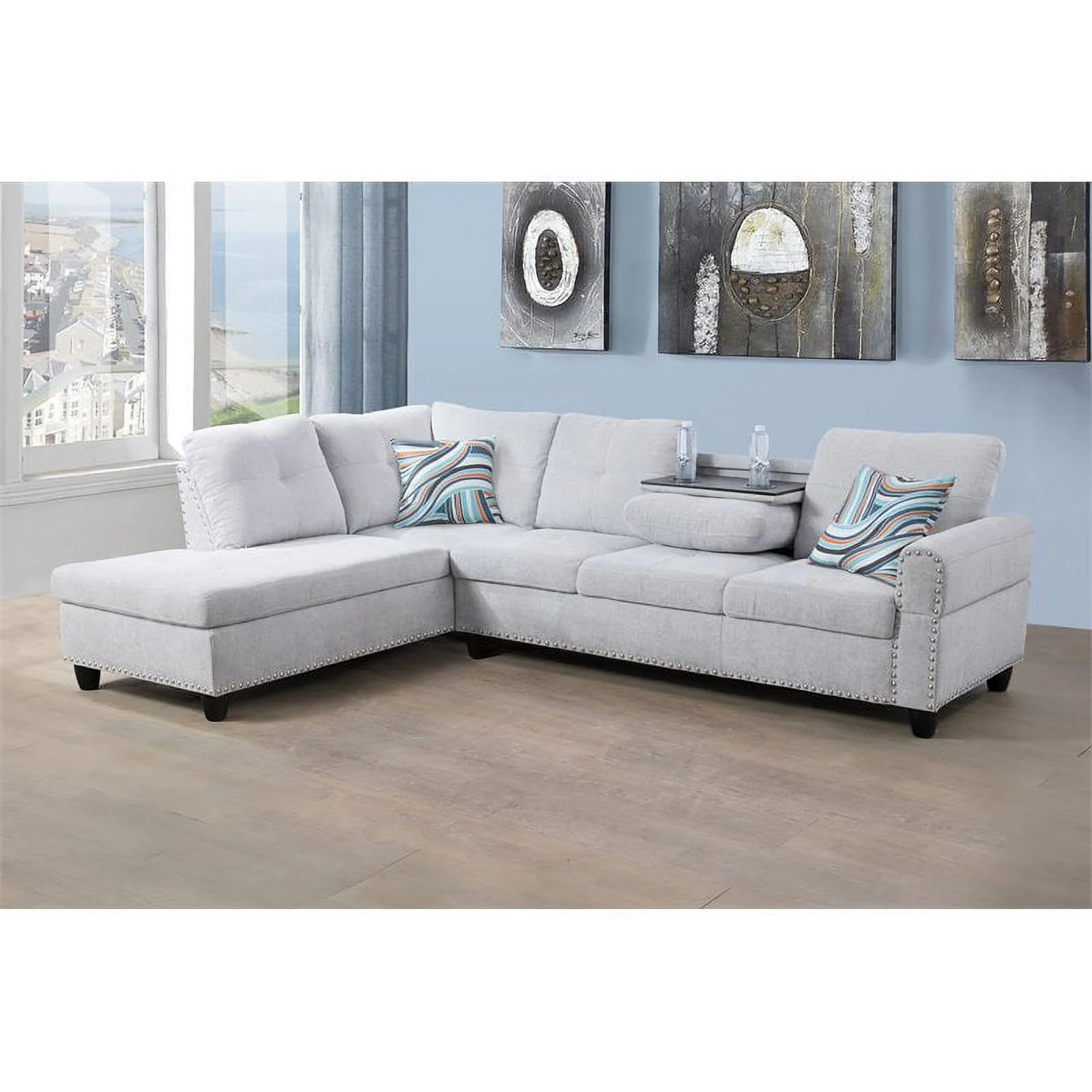 Star Home Living Corp Venus Linen Fabric Sectional Sofa in Gray White