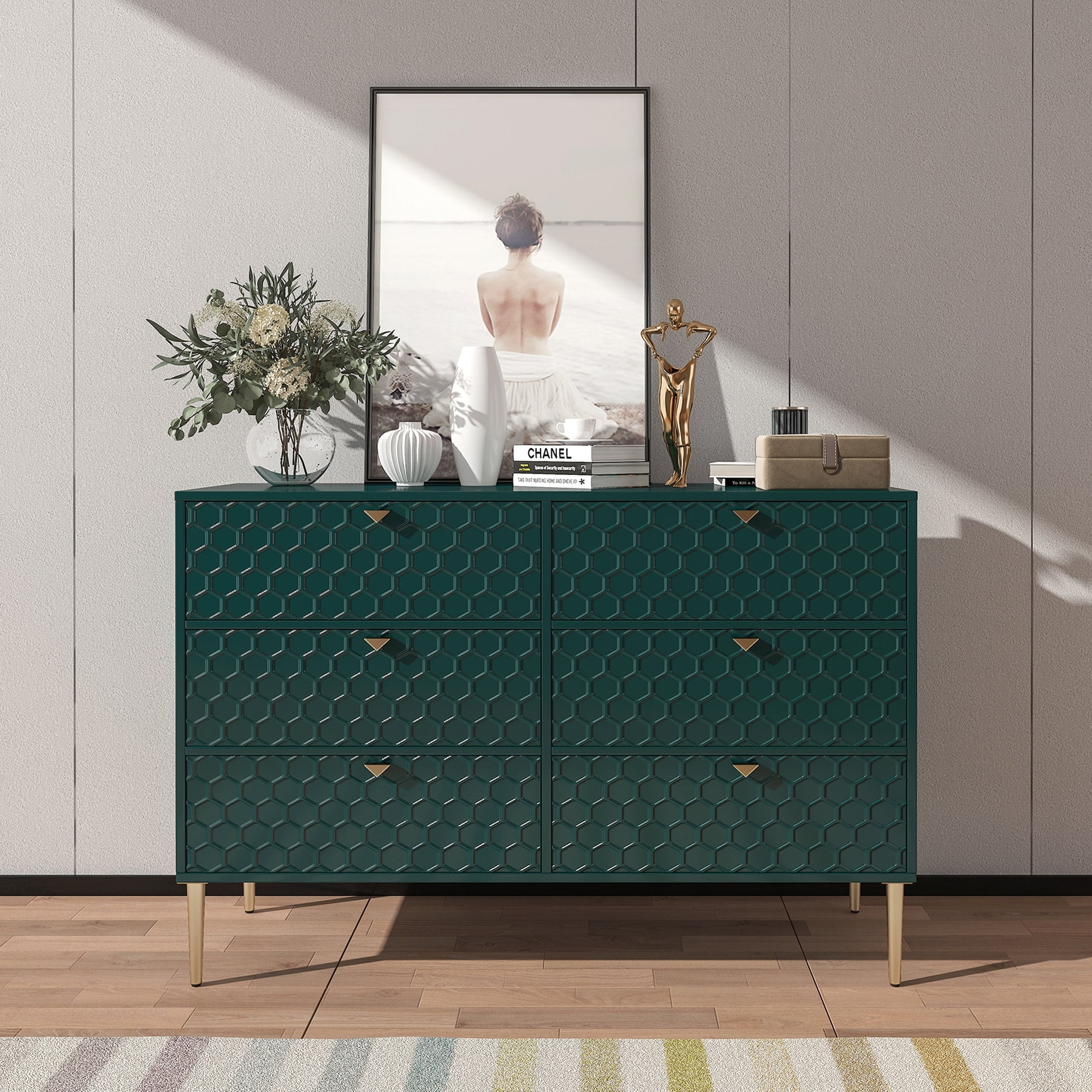 Clihome Morden Wood Furniture 6-Drawer Dresser Green
