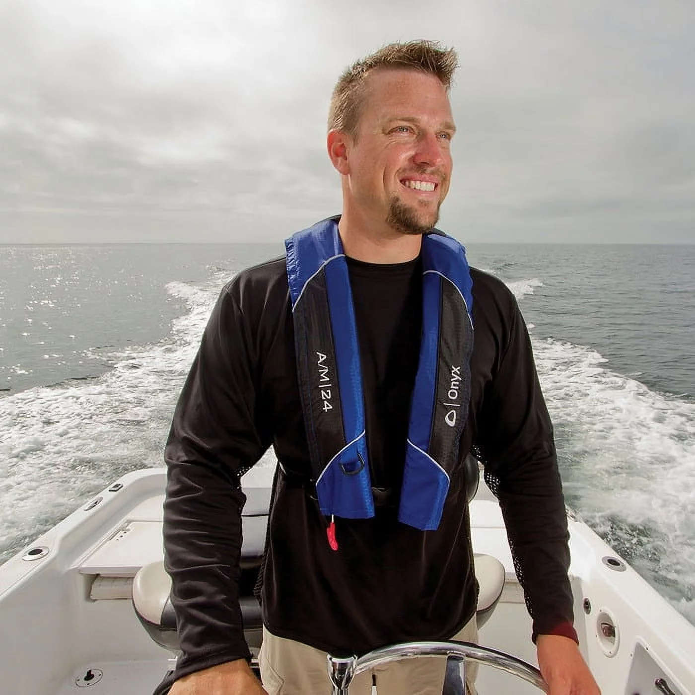 Onyx A/M24 Auto/Manual Inflate Life Vest Black/Blue, One Size Fits Most