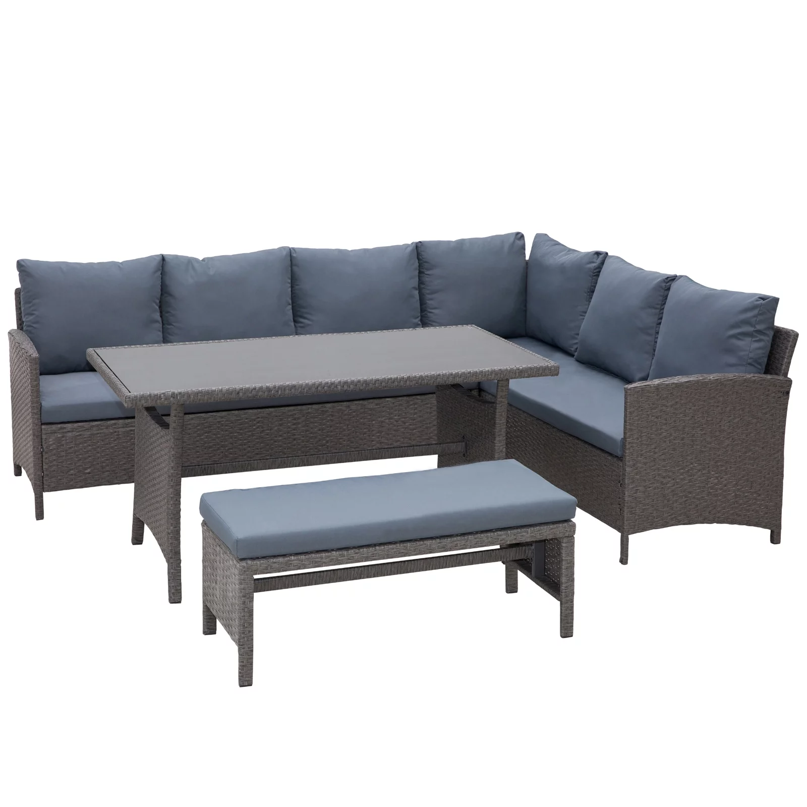 Outsunny 4pc Modern Outdoor Patio Rattan Wicker Patio Dining Table Bench Sofa