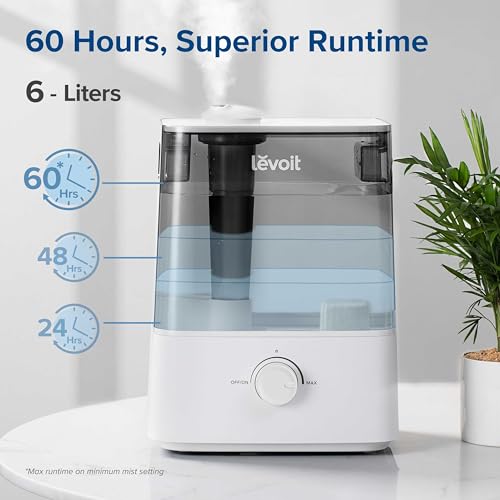 LEVOIT Smart Humidifiers for Bedroom Large Room Home,(6L) Cool Mist Top Fill Essential Oil Diffuser for Baby & Plants,Smart App & Voice Control, Rapid Humidification & Auto Mode-Quiet Sleep Mode, Gray