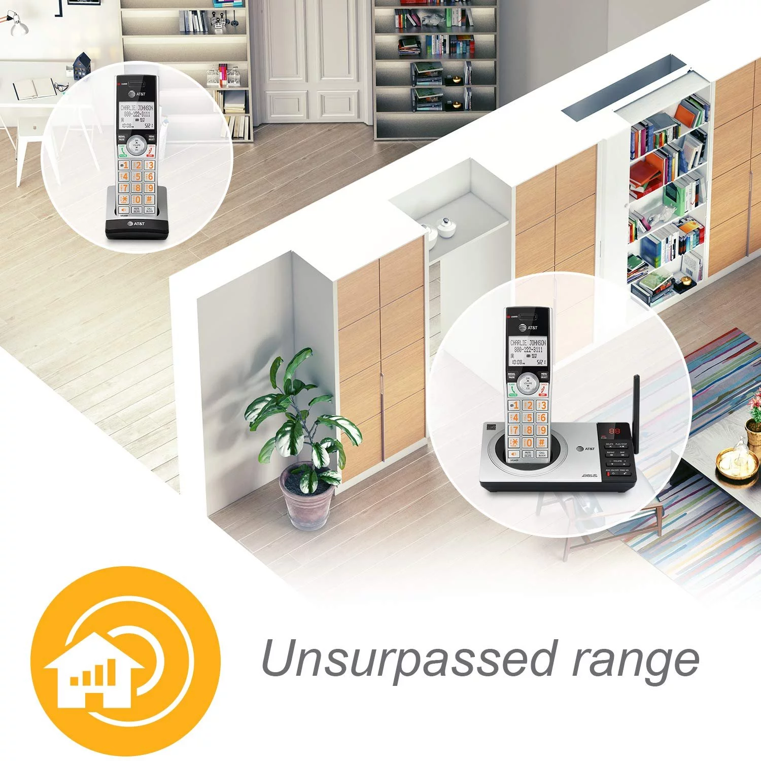 AT&T CL82407 DECT 6.0 Expandable Answering System with Smart Call Blocker, Silver/Black with 4 Handsets