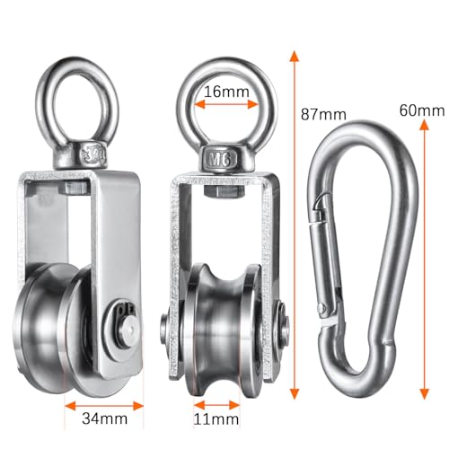 Cable Pulley Wheel Stainless Steel, Bearing Inside, Rope Pulley for Pulley System, Gym Equipment, Clothesline, 2 Pack