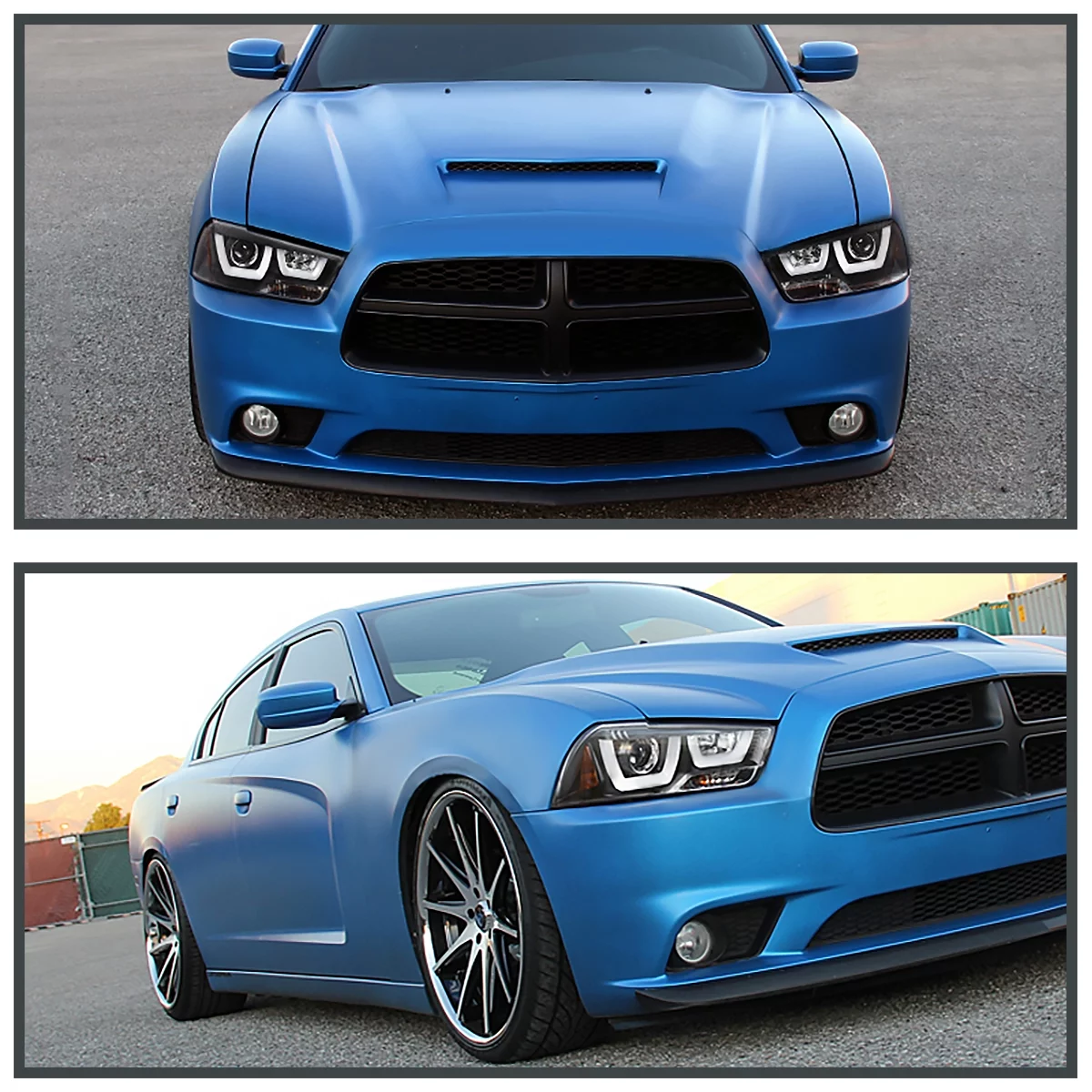 Spec-D Tuning Black Clear LED Dual Halo Projector Headlights Compatible with 2011-2014 Dodge Charger, Left + Right Pair Headlamps Assembly