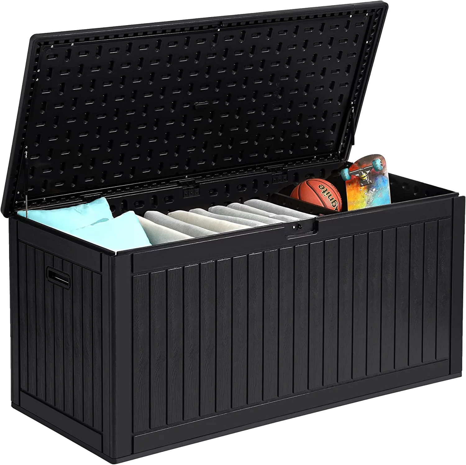 Dextrus Large Outdoor Deck Box - Spacious, Durable, and Convenient 260 Gallon Large Double-Wall Resin Outdoor Storage Boxes, Lockable & Waterproof,Black
