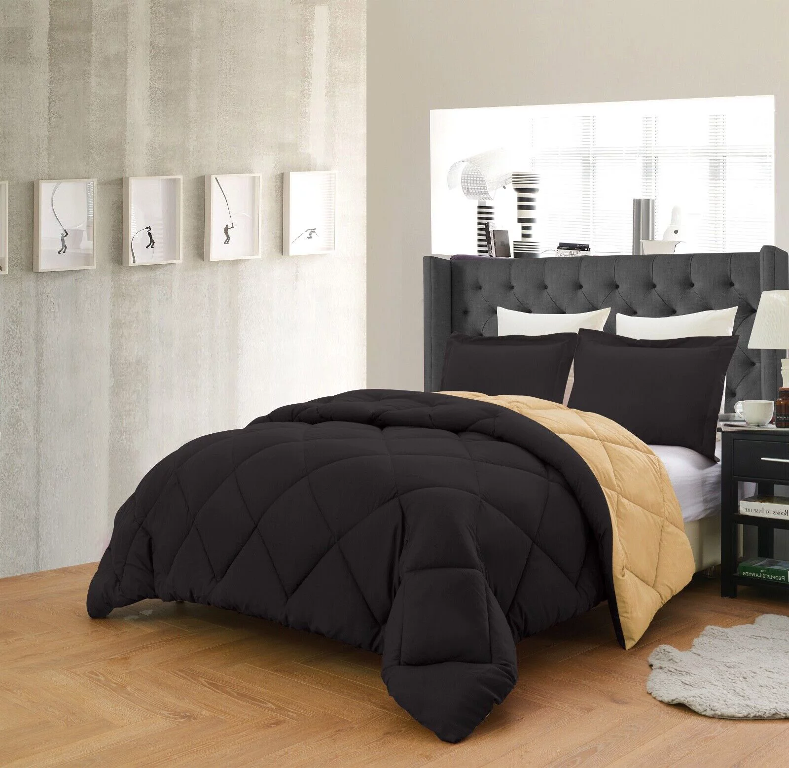 Reversible Comforter and Pillow Shams 3-Piece Set In All Colors - Down Alternative