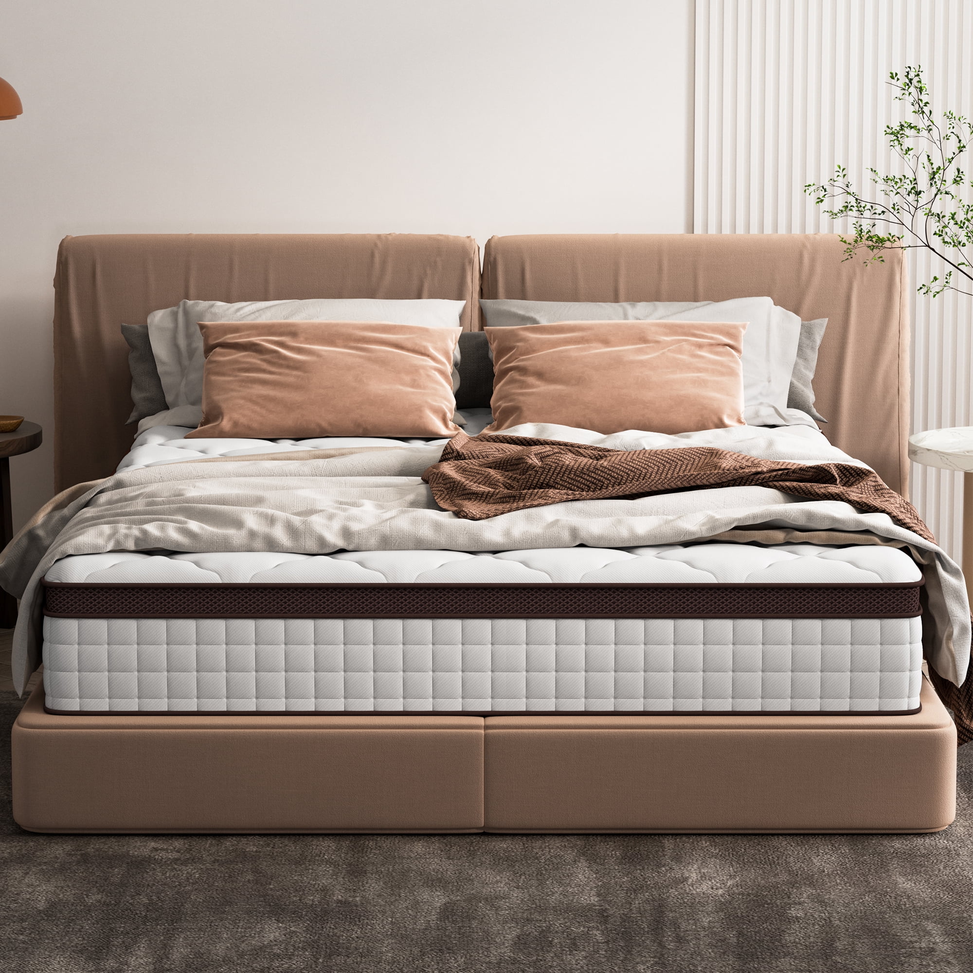 Queen Size Hybrid Mattress, Kescas 8 inch Queen Mattress with Cooling Gel Memory Foam, Fiberglass Free, Medium Firm