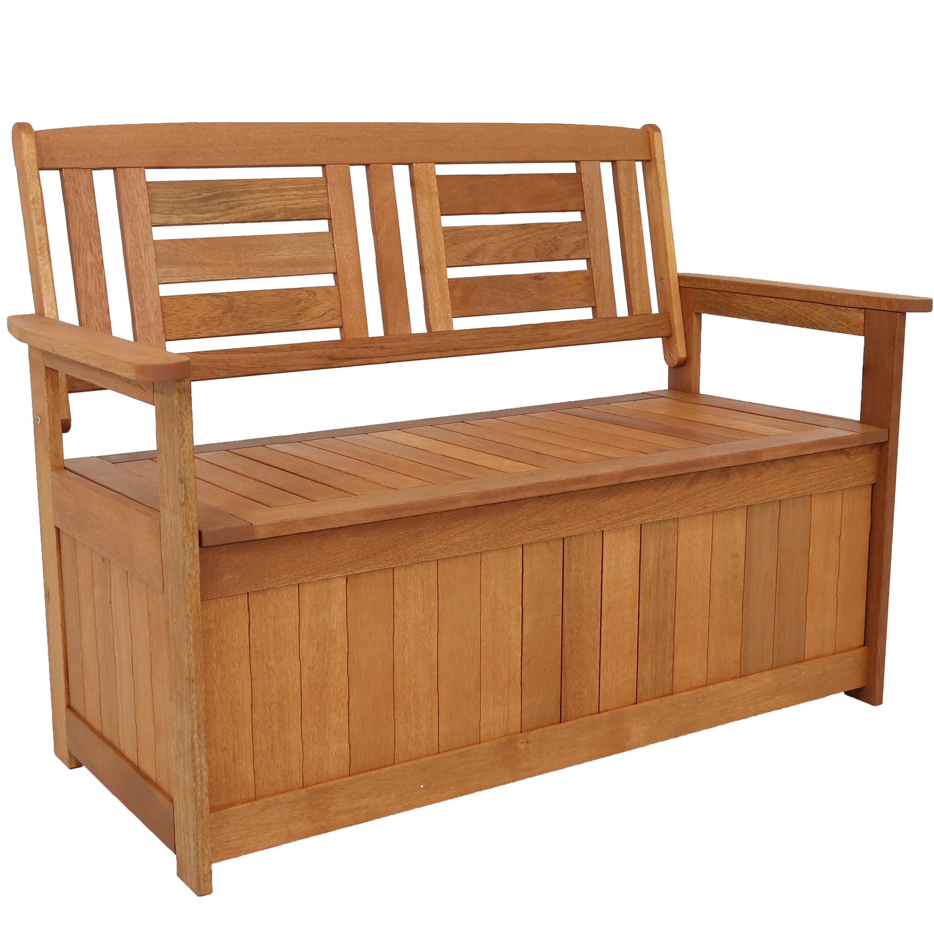 Sunnydaze Outdoor Meranti Wood with Teak Oil Finish 2-Person Garden Storage Bench Seat - 47