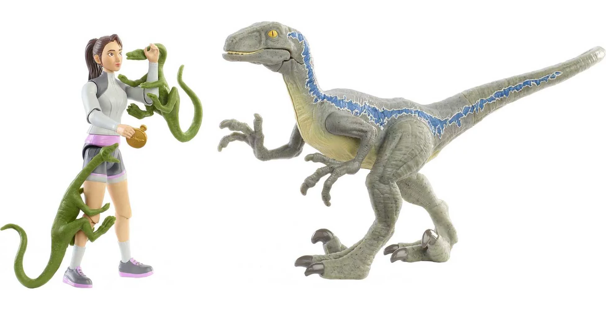 Jurassic World Human & Dino Pack, Yasmina Yaz Action Figure, Velociraptor & 3 Compys Dinosaur Toys