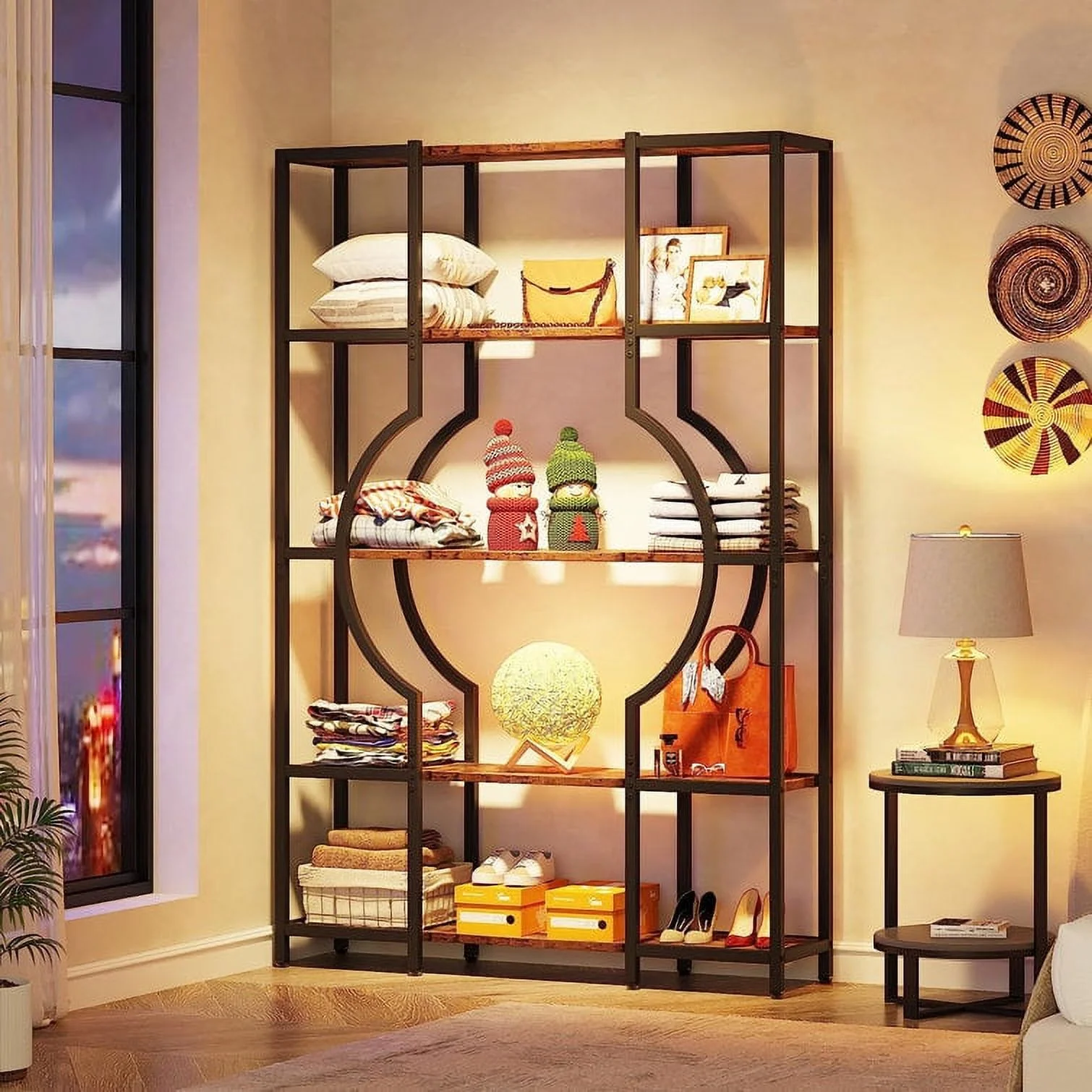 Tribesigns 5-Tier Bookshelf and Bookcase, Vintage Tall Bookcase with 12 Open Display Shelves