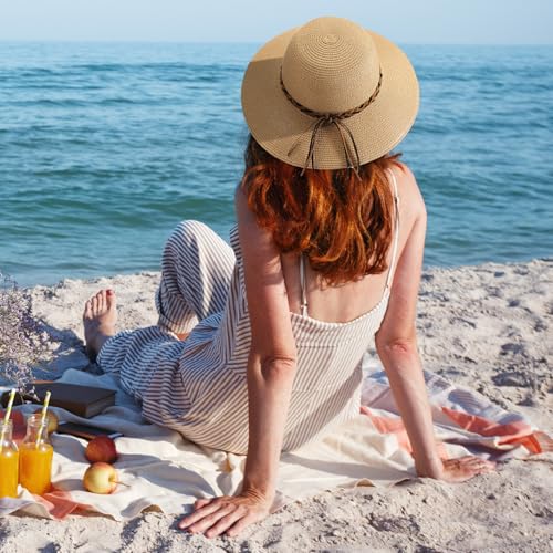 Sun Hats - Beach Hats for Women, Wide Brim Sun Straw Hat for Women UV Protection UPF 50+ Collapsible Roll up Cap