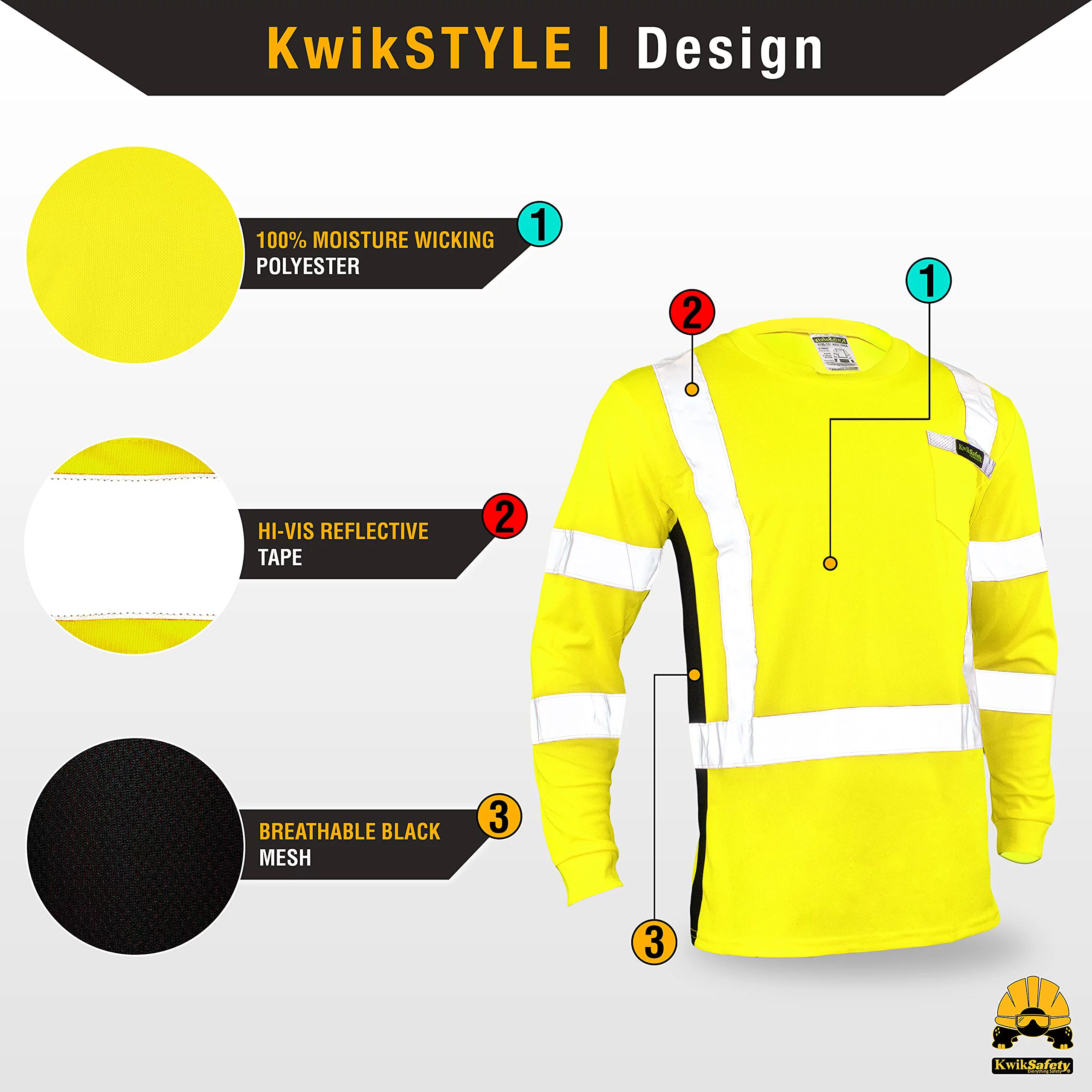 KwikSafety (Charlotte, NC) OPERATOR Long Sleeve Safety Shirt (w/ POCKET & Solid Reflective Tape) Class 3 ANSI OSHA Custom High Visibility Construction Security Hi Viz Clothing Gear Men | Yellow Small