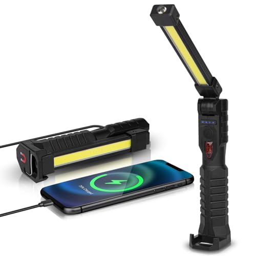 Rechargeable Work Light 1800mah Magnetic Flashlight Foldable, Portable LED Work Light Grill Light 800 Lumens, 7 Lighting Modes Mechanic Light Hand held Guy Gift for Men Mechanics Car Repairing Garage