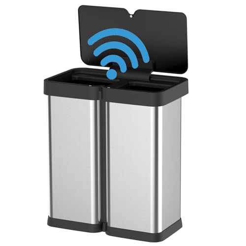 Automatic Motion Sensor Trash Can, 60 Liter/16 Gallon Touchless Automatic Garbage Can, Smart Trash Bin with Soft-Close Lid, Large Stainless Steel Waste Basket for Kitchen Office Living Room