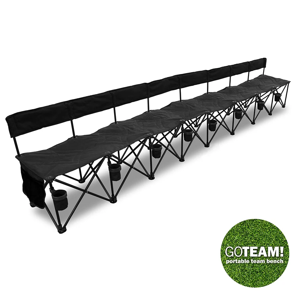 GoTEAM! Pro 8 Seat Portable Folding Team Bench - Black