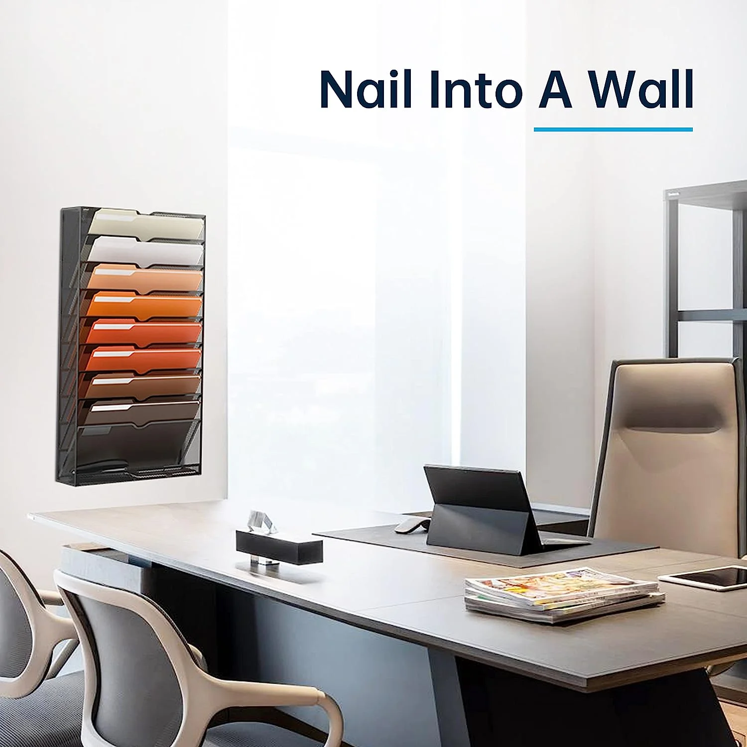 10-Tier Desktop Organizer Hanging Wall File Holder for Papers, Magazine Organization Great for Office Home, Black