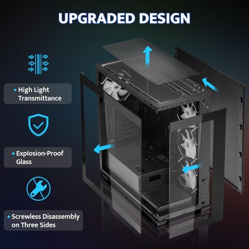 darkFlash ATX Mid-Tower PC Case, Pre-Install 4 PWM ARGB Fans Computer Case, Full View Dual Tempered Glass Gaming PC Case, Type C Port, Supports up to 360mm Water Cooling Radiator,White(DS900)
