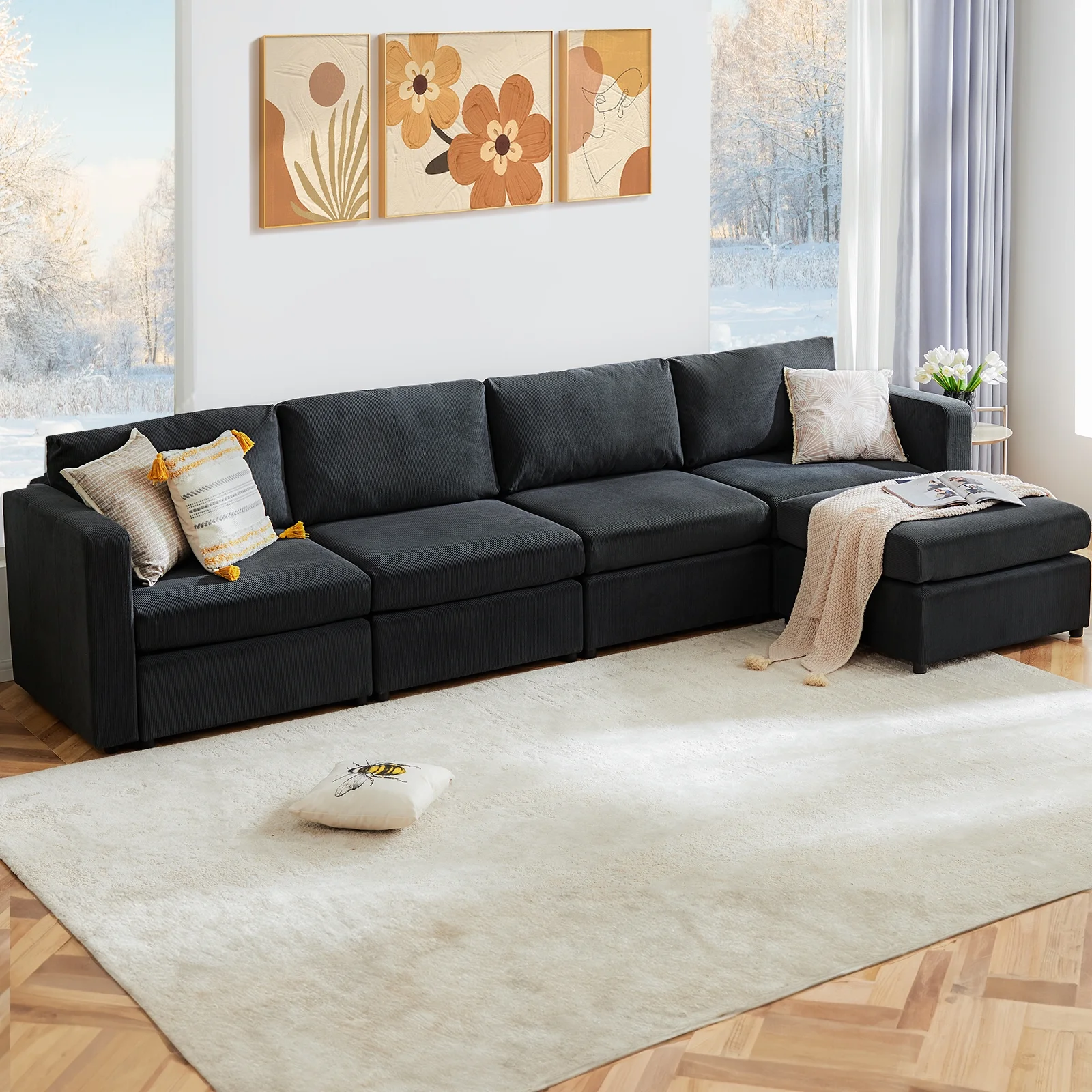 CONCETTA Convertible Modular Sectional Sofa, 5 Seat L Shaped Modern Sofa Couch Bed, Dark Grey