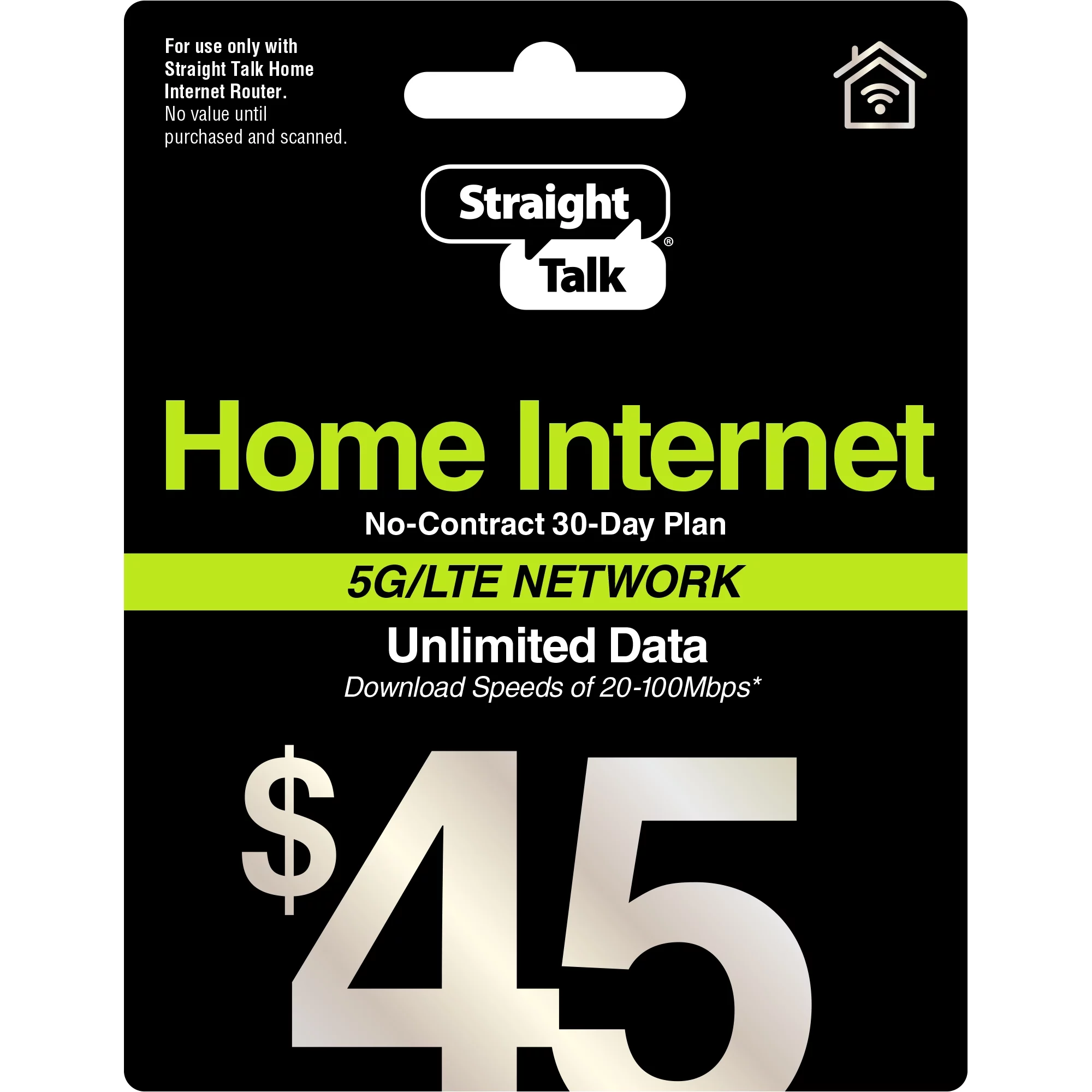 Straight Talk $45 Home Internet Unlimited Data No-Contract 30-Day Plan Direct Top Up