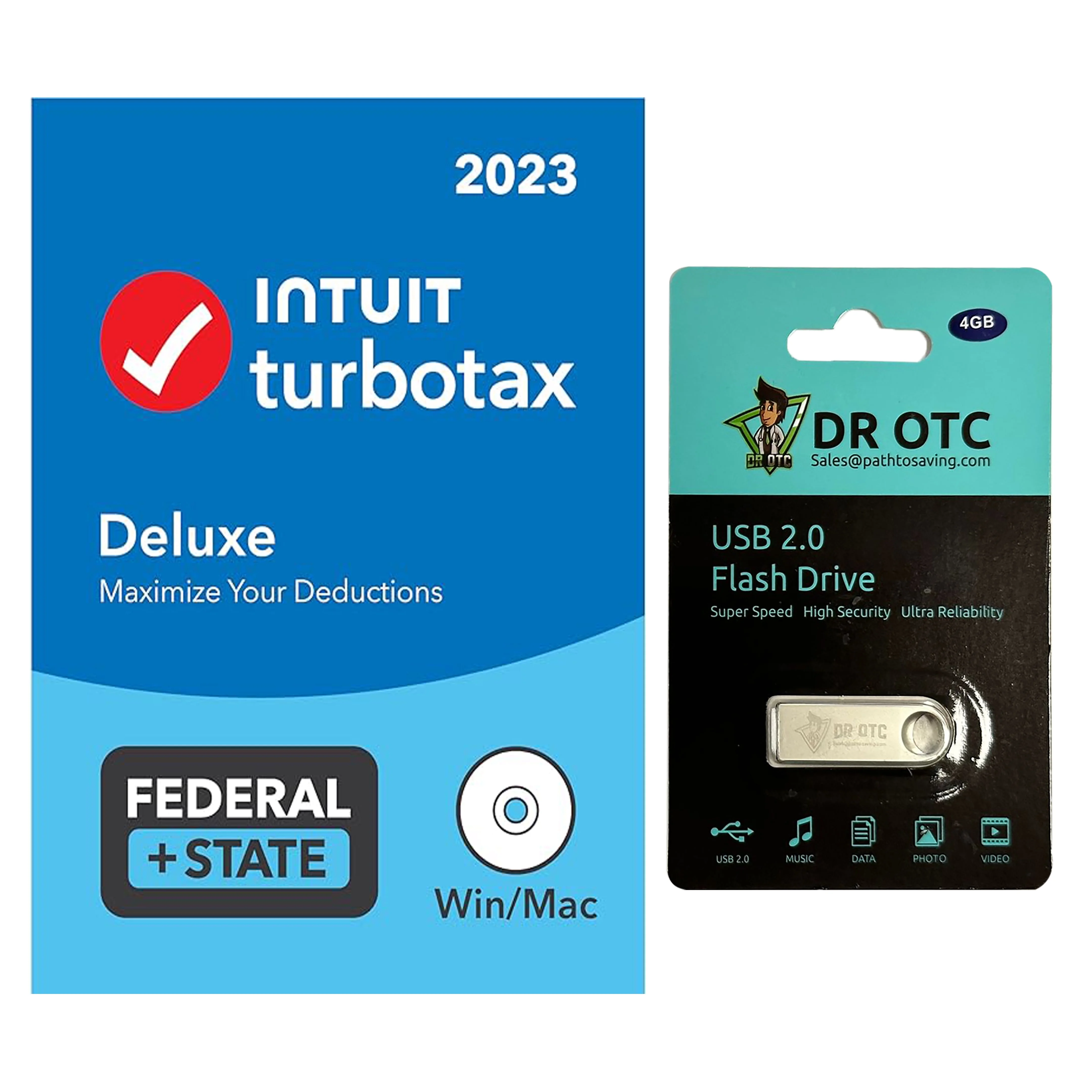 TurboTax Deluxe 2023 Tax Software - Federal & State Tax Return - Physical Disk & Download - BONUS FREE Dr OTC USB Drive 4GB