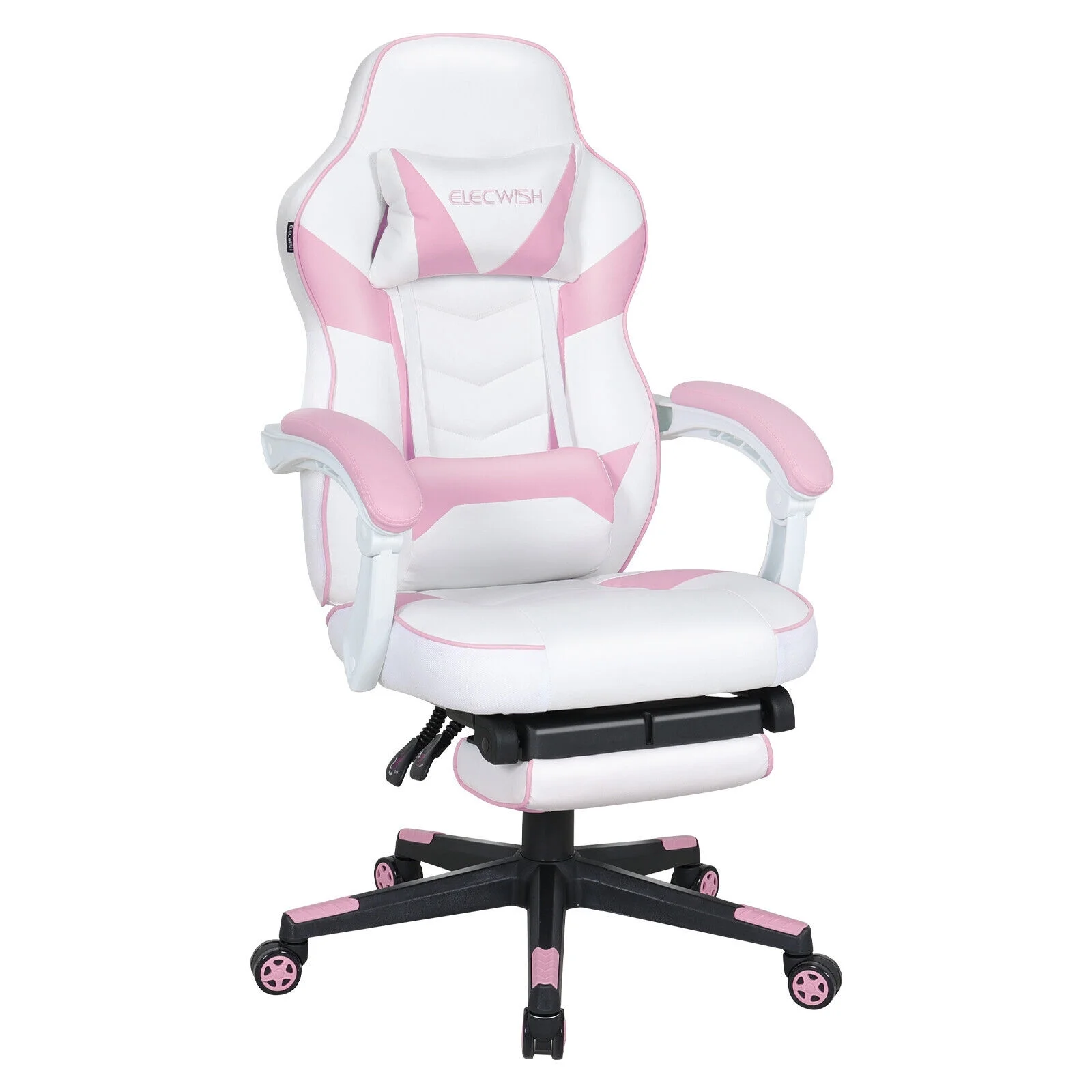 FULLWATT Video Gaming Chair Office Chair Ergonomic PC Computer Chair Reclining Racing Chair with High Back Swivel Executive Office Desk Chair with Extendable Footrest Adjustable Lumbar Pillow Pink