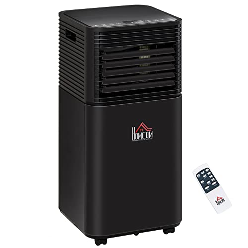 HOMCOM Portable Air Conditioner, 4-in-1 Mobile AC Unit with Dehumidifier, Cooling Fan, Sleep, Remote, 24H Timer, Auto Off, Window Installation Kit, Black