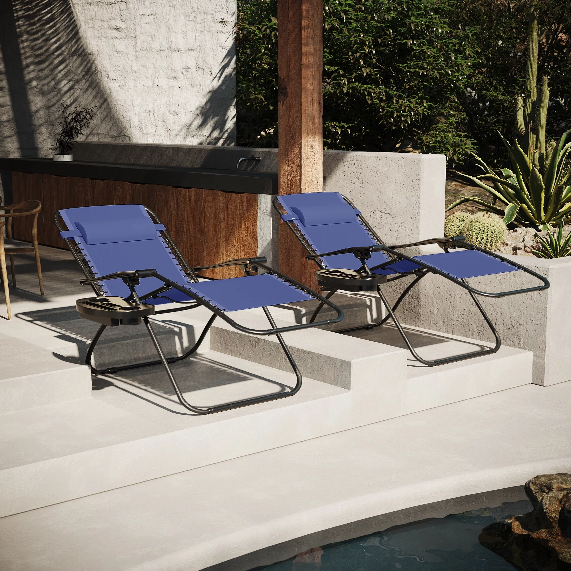 Lacoo 2 Pack Utility Tray Steel Zero-Gravity Chair - Blue