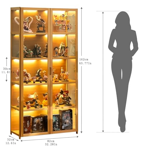 Curio Display Cabinet, 5-Tier Storage Shelves with Acrylic Glass Door, Collectibles Toy Organizers Rack & Display Shelf, Kids Bookshelf and Bookcase for Playroom, Bedroom