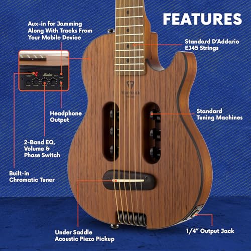 Traveler Guitar Escape Mark III Mahogany Acoustic Guitar | Small Acoustic Travel Guitar with Built-in Headphone Amp | Full 25.5