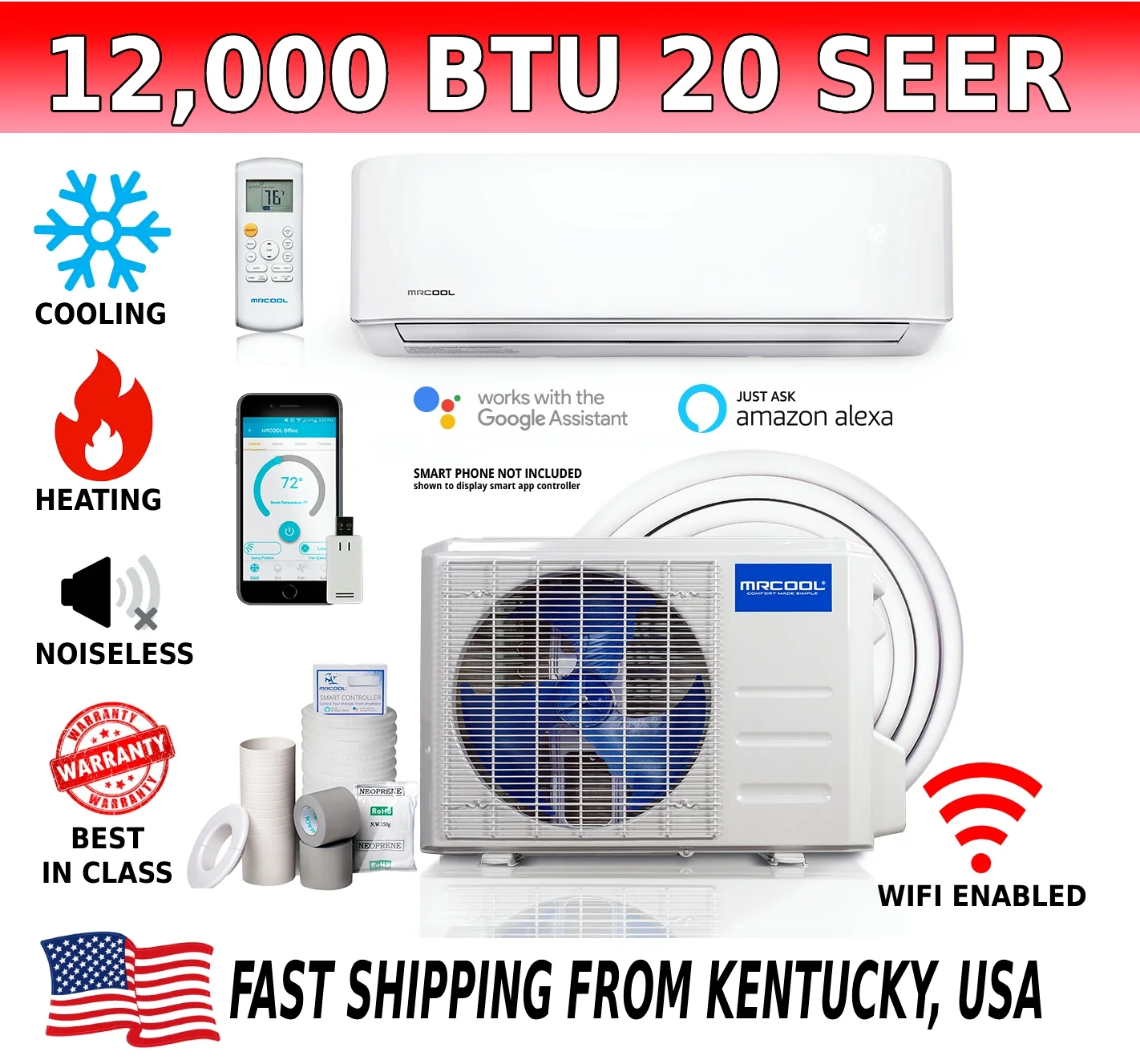 MRCOOL 12000 BTU Mini Split Air Conditioner and Heater 20 SEER Coverage up to 500 Sq. ft. - 115V