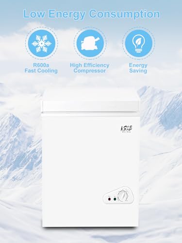 KRIB BLING Chest Freezer 3.5 Cu.Ft Mini 7 Gears Temperature Control Compact Deep Freezer with Top Open Door and Removable Storage Basket White