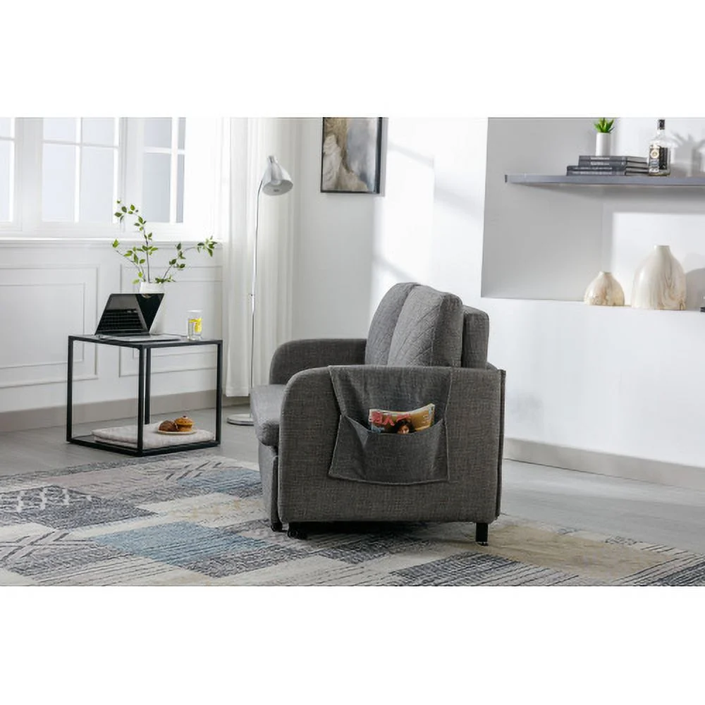 Convertible Sleeper Sofa Bed, Modern Velvet Loveseat Couch with Pull Out Bed, Small Love Seat Futon Sofa Bed with Headboard, 2 Pillows & Side Pockets