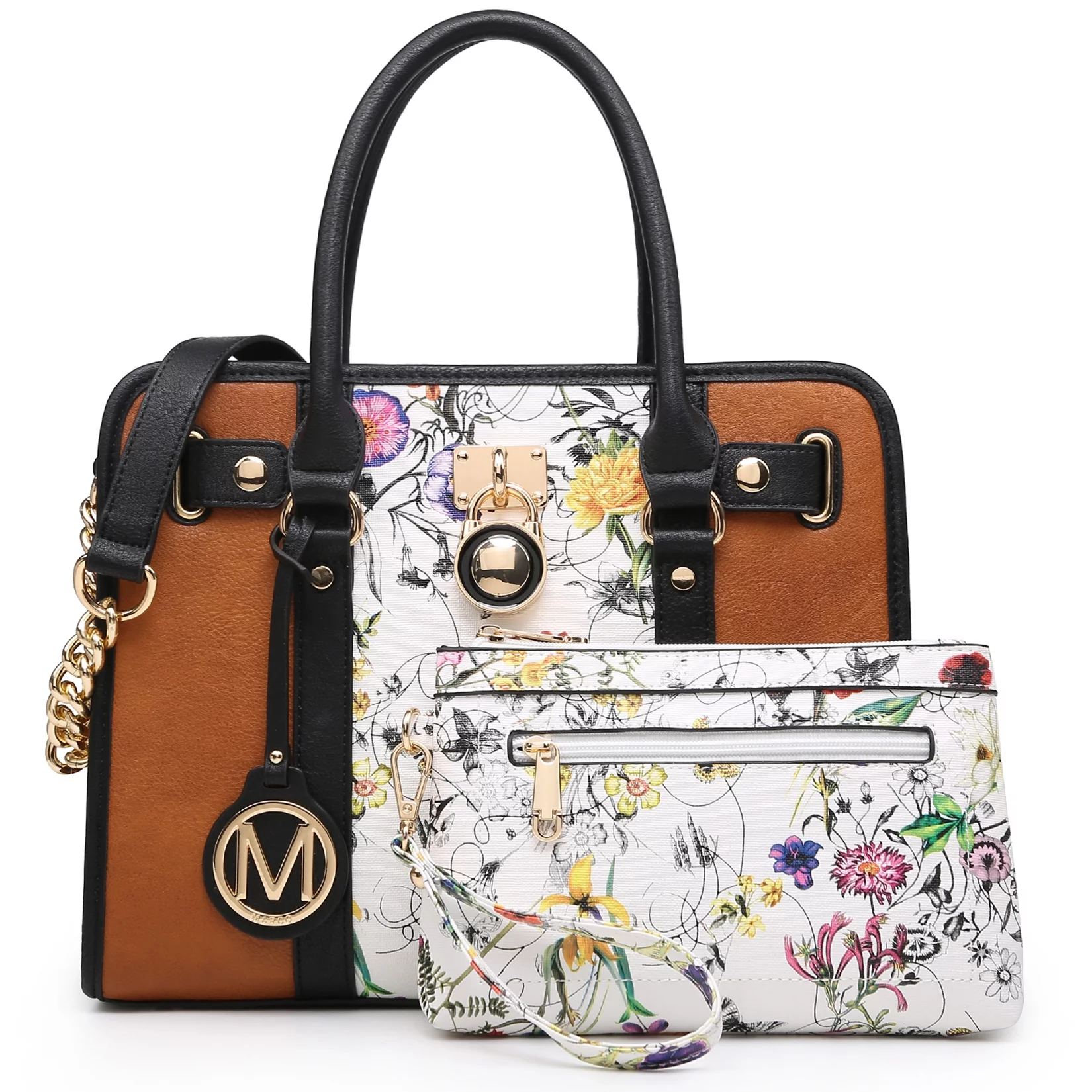 MKP Women Satchel Two tone Handbags Purses Top Handle Tote with Wallet 2pcs Bag Set