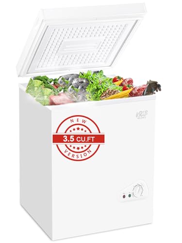KRIB BLING Chest Freezer 3.5 Cu.Ft Mini 7 Gears Temperature Control Compact Deep Freezer with Top Open Door and Removable Storage Basket White