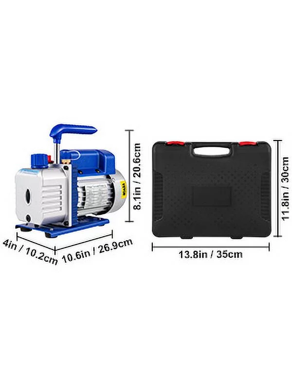 VEVOR Vacuum Pump 4.8CFM 1/4 HP Single Stage HVAC A/C Refrigeration Kit 5PA Ultimate Vacuum Manifold Gauge Set R410A R134A R22 HVAC AC, 4-Way Manifold Gauge and Hose for Air Conditioning Systems
