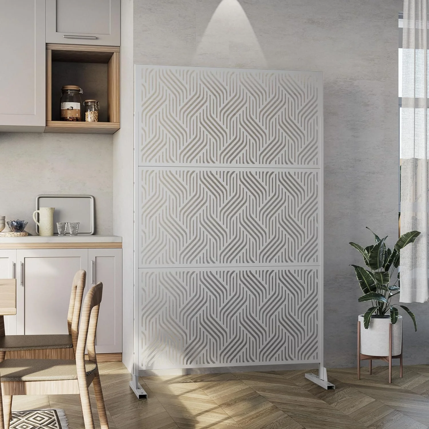 ALAULM Privacy Screen Outdoor Metal Privacy Screen with Stand Outdoor&Indoor Freestanding Decorative Privacy Screens Privacy Screen Divider Wall and Panel for Patio Garden Braid White