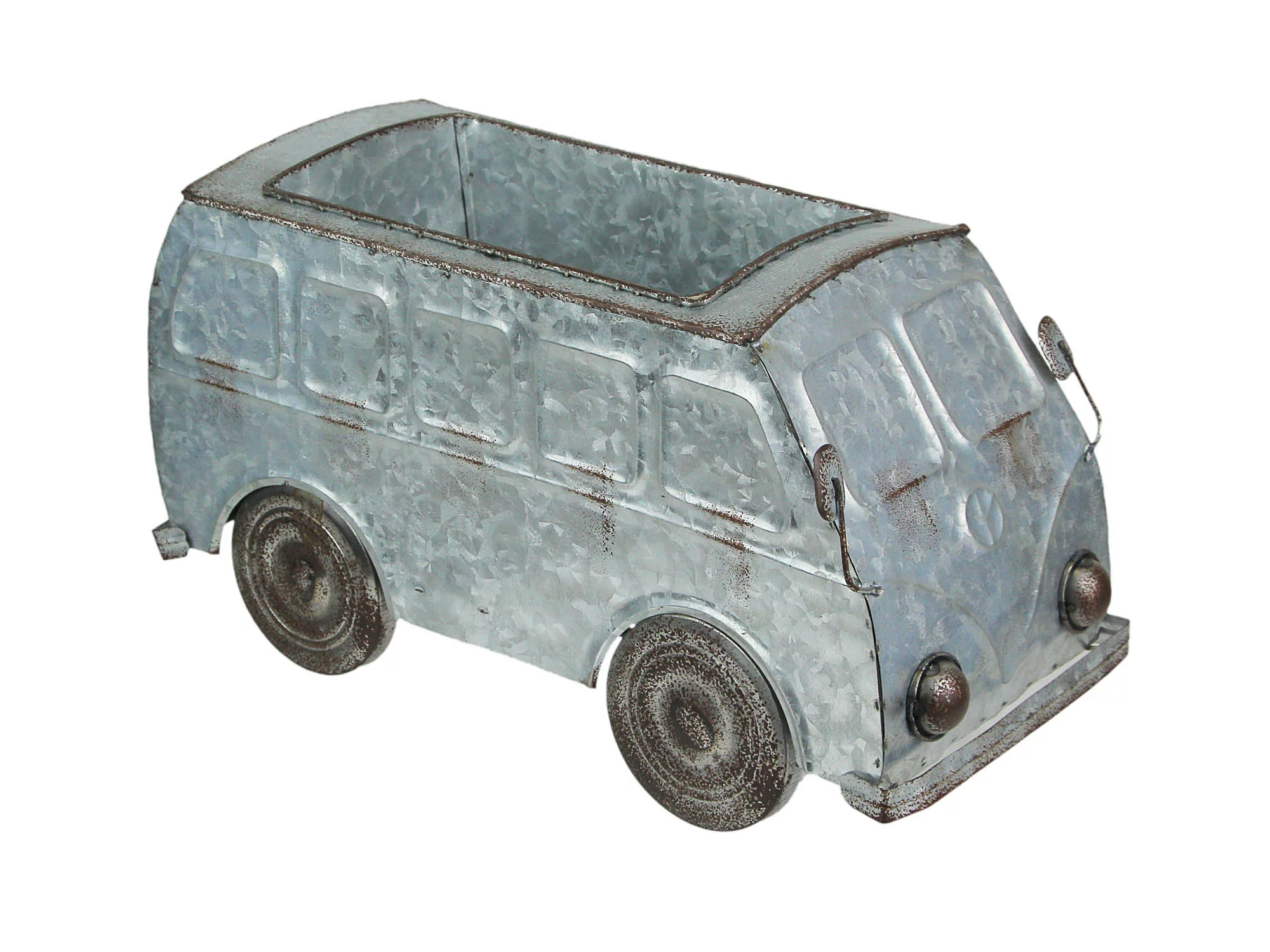 Zeckos Galvanized Zinc Finish Metal Surfer Van Outdoor Planter