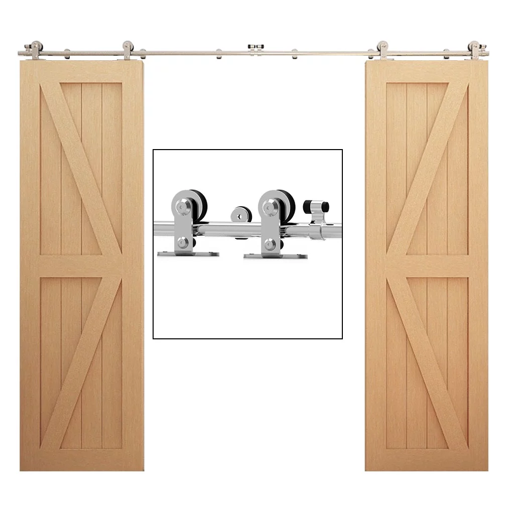 CCJH 14Ft Stainless Steel Sliding Barn Door Hardware Kit Heavy Duty Fit 42
