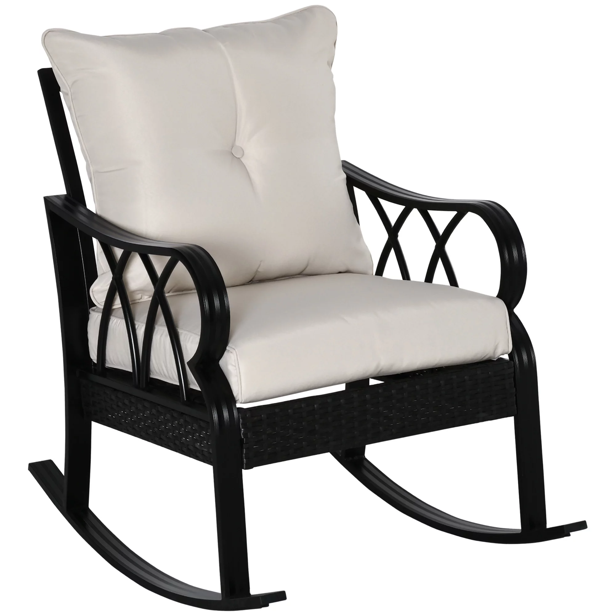 Outsunny Rattan Rock Chair with Ergonomic Design, Indoor&Outdoor Aluminum