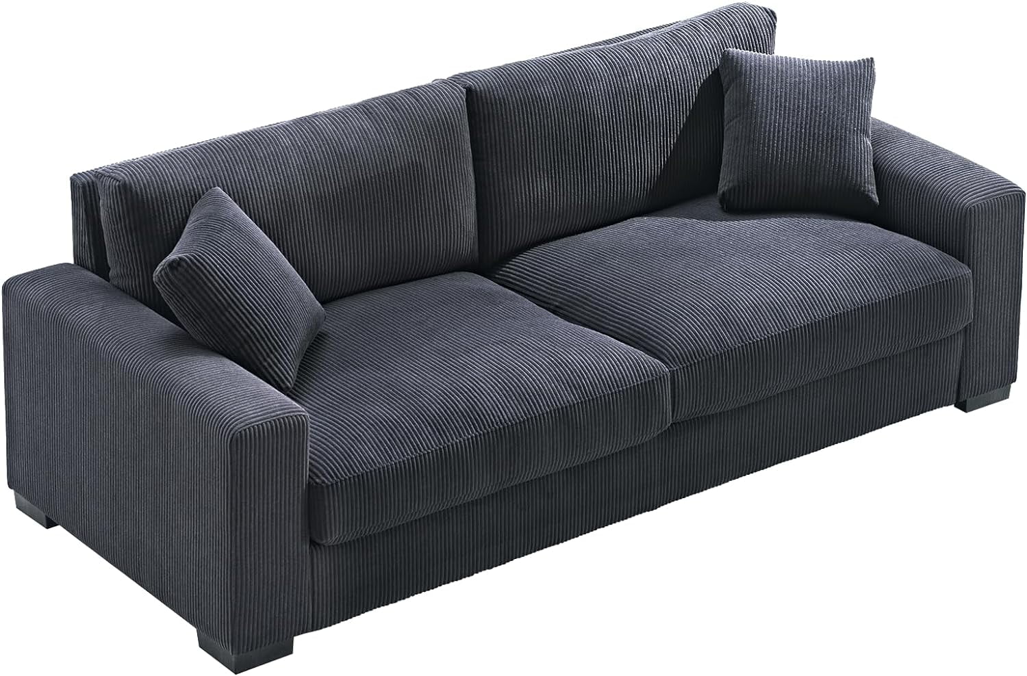 Luxe Corduroy Sofa with 2 Toss Pillows, Spacious and Comfortable 3 Seater Couch