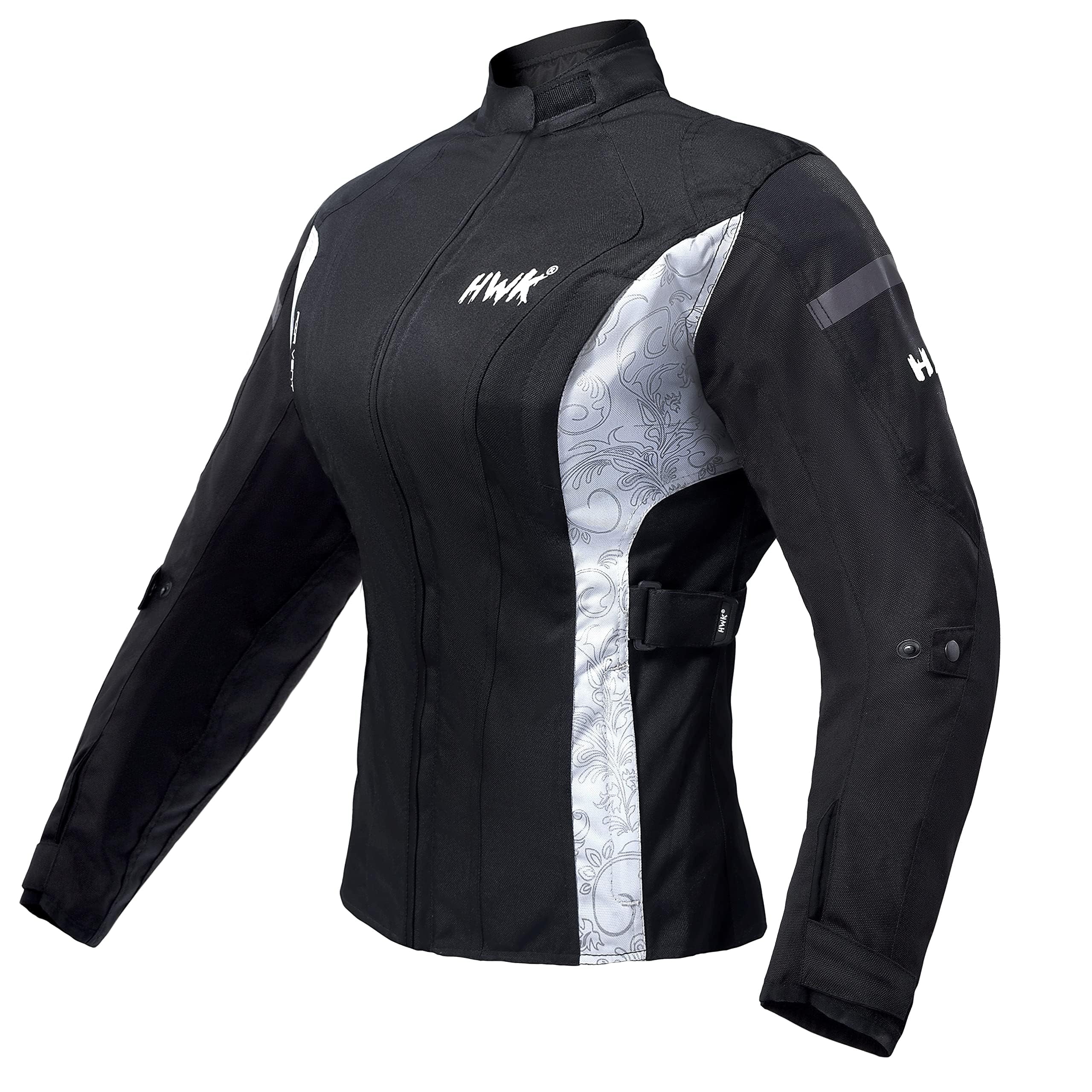 HWK Adventure/Touring Motorcycle Jacket for Women, Women's Motorcycle Jacket with CE Armor for Enduro Motorbike Riding, Water Resistant Textile Biker Jacket for Women - Black & White, Large