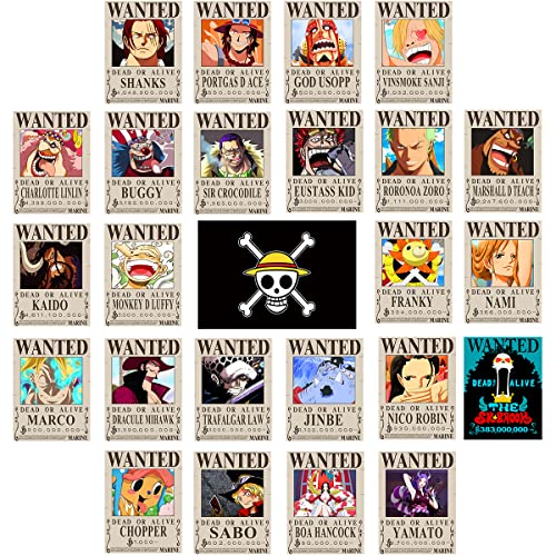 TYZZHOA 25PCS Anime [OP] Wanted Posters 30×21cm, New Bounty Edition, Straw Hat Pirates Crew Nika Luffy 3 Billion, Zoro, Sanji, [OP] Anime Gifts