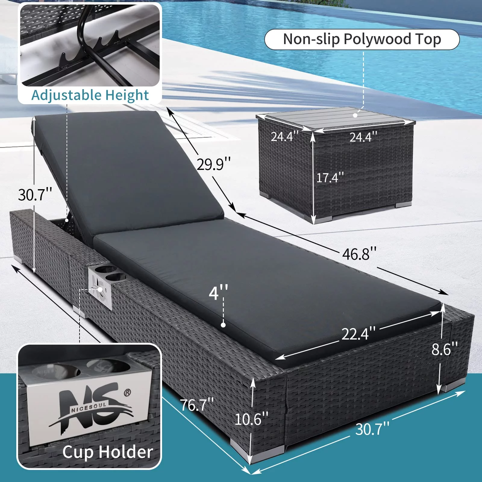 NICESOUL® 9 Piece Patio Sectional Wicker Rattan Outdoor Furniture Sofa Set with Fire Pit Table Large Sofa Set with Chaise Lounge Chair Conversation Sets with Propane Fire Pit for Pool