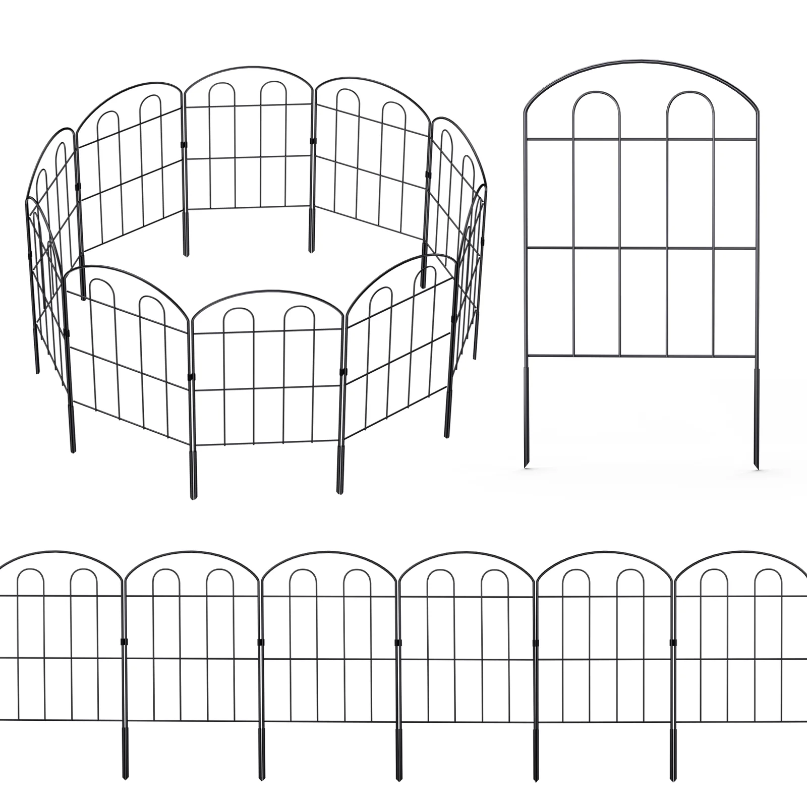Decorative Garden Fence Outdoor 24in x 10ft Coated Metal RustProof Landscape Wrought Iron Wire Border Folding Patio Fences Flower Bed Fencing Animal Barrier Section Panels Decor Picket Edging