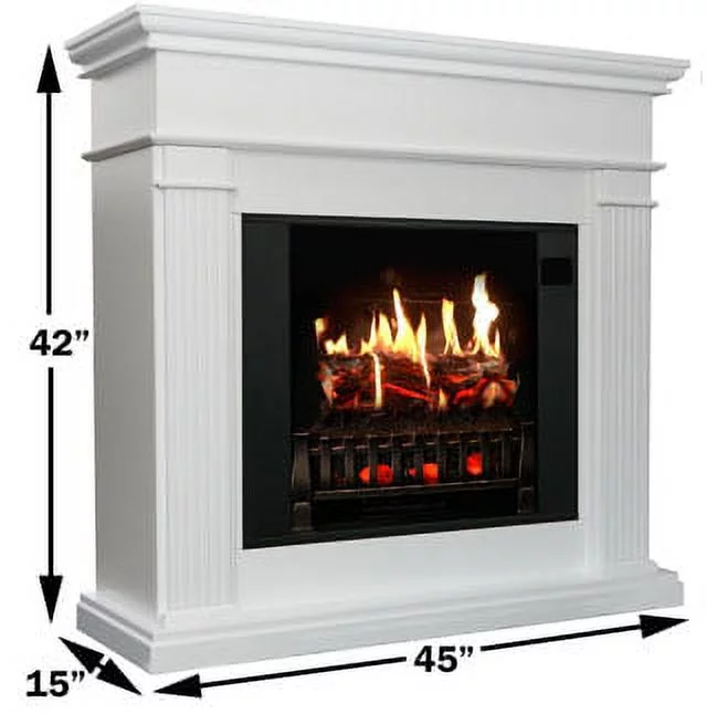 MagikFlame Electric Fireplace with Mantel - Morpheus White - 30 Flames, Compact Freestanding, 5,200 BTU Heater, Crackling Log Sound, Bluetooth, App - New York, Chicago, San Francisco, Los Angeles