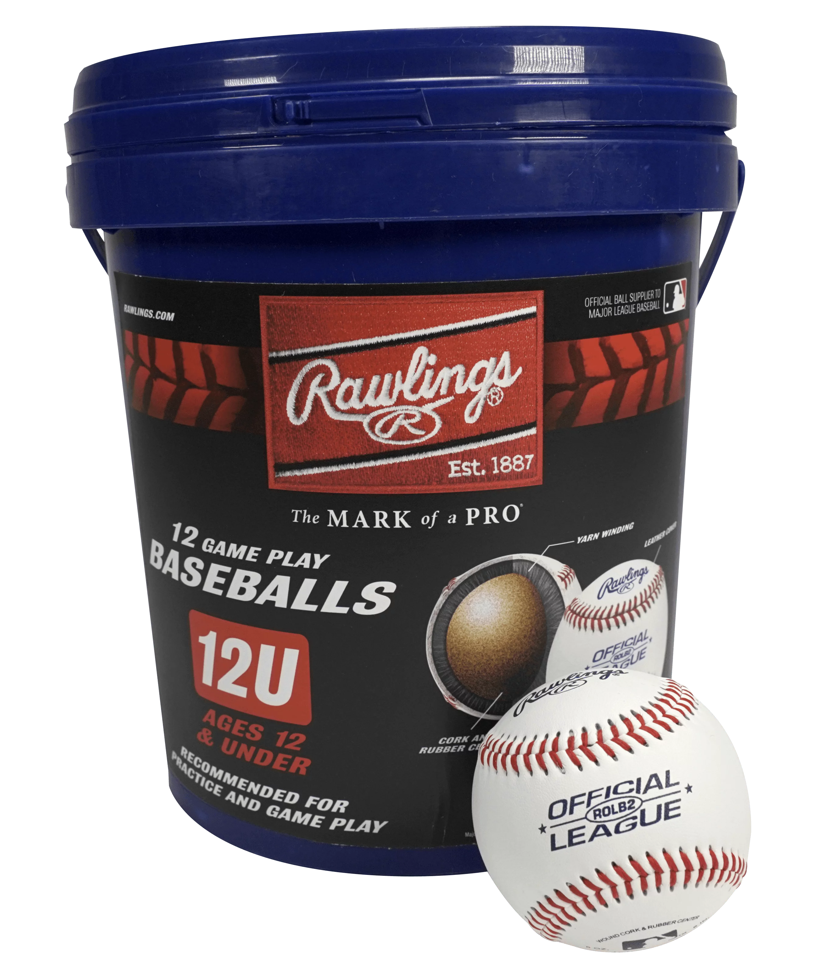 Rawlings ROLB2 12U Official League Youth Practice Baseball Bucket, 12 Count